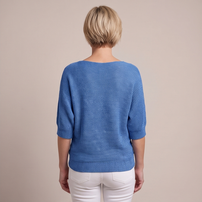 Cuffed Sleeve Knit Sweater - Blue