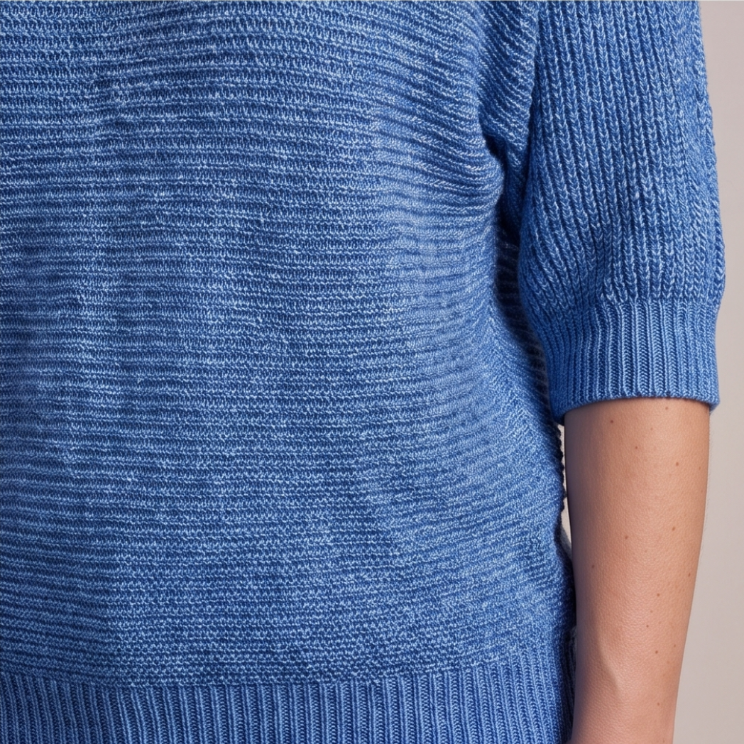 Cuffed Sleeve Knit Sweater - Blue