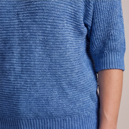 Cuffed Sleeve Knit Sweater - Blue
