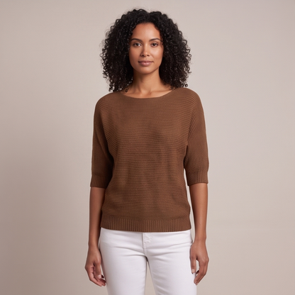 Cuffed Sleeve Knit Sweater - Brown