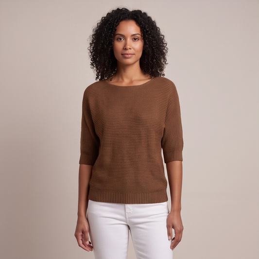 Cuffed Sleeve Knit Sweater - Brown