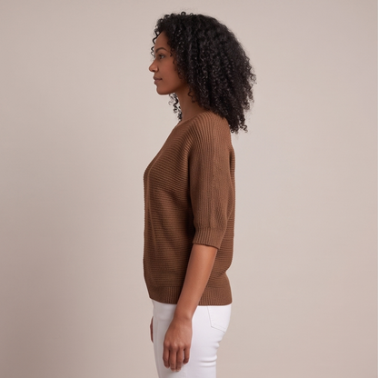 Cuffed Sleeve Knit Sweater - Brown