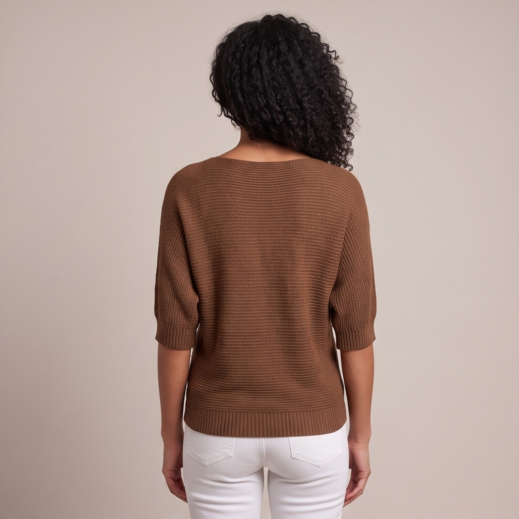 Cuffed Sleeve Knit Sweater - Brown