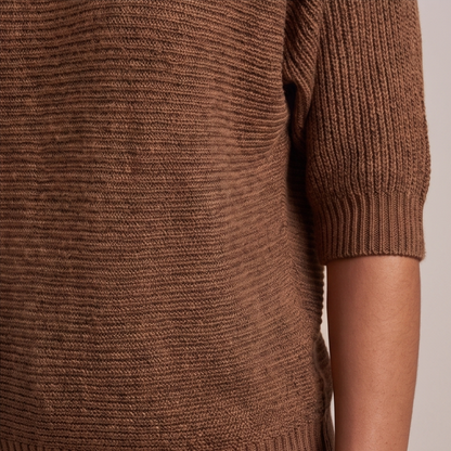 Cuffed Sleeve Knit Sweater - Brown