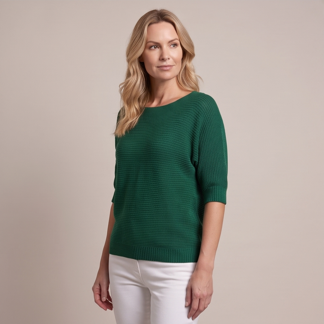 Cuffed Sleeve Knit Sweater - Green