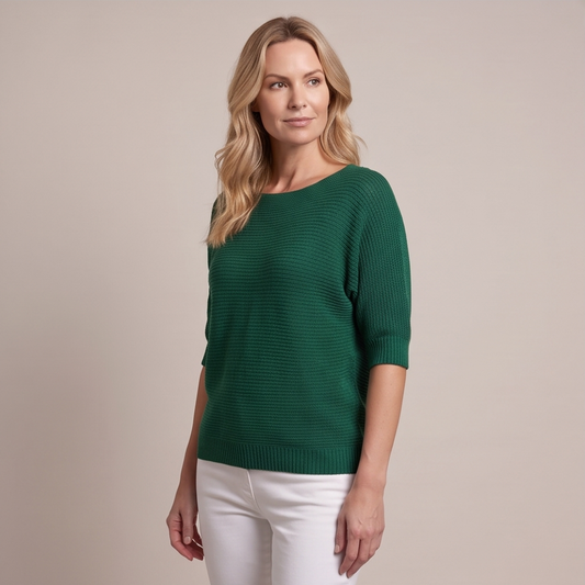 Cuffed Sleeve Knit Sweater - Green