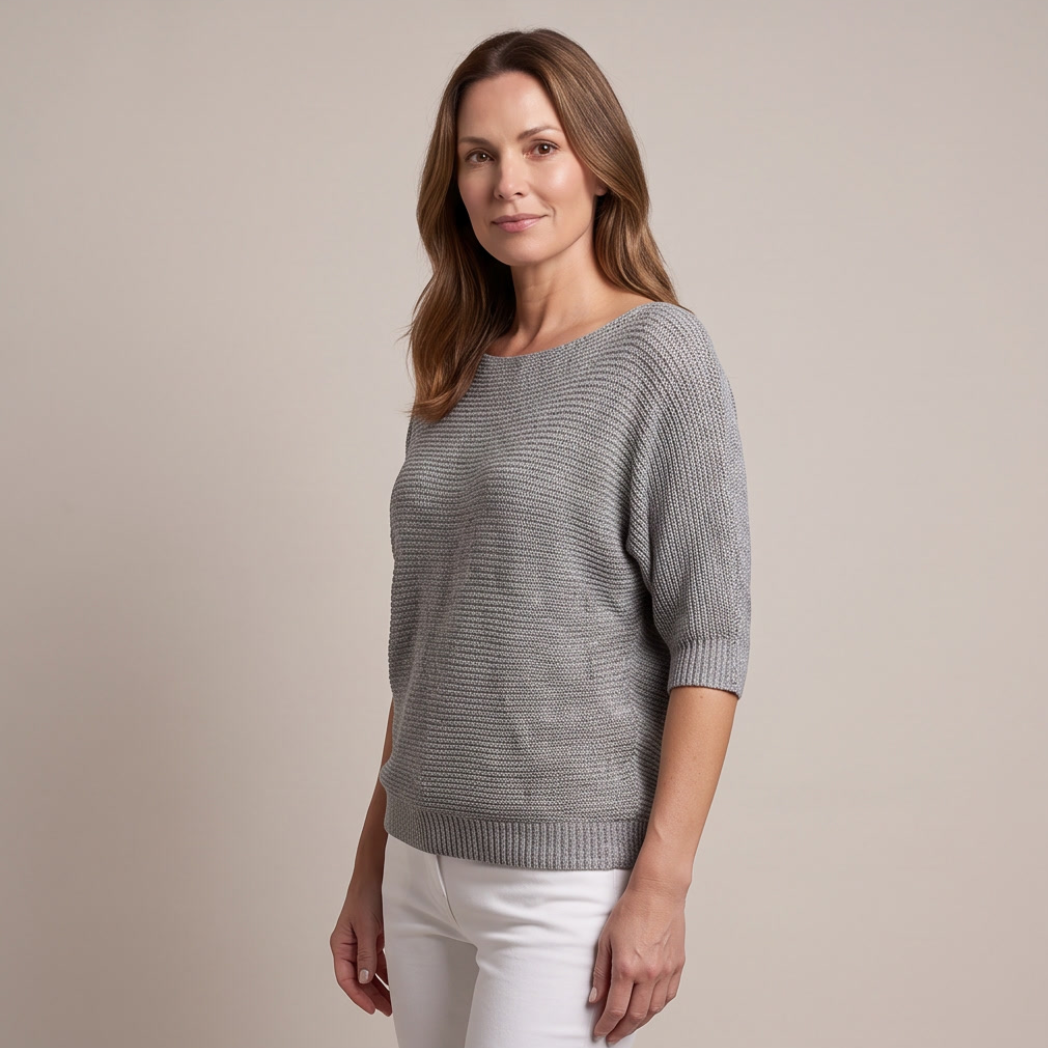 Cuffed Sleeve Knit Sweater - Grey