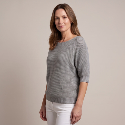 Cuffed Sleeve Knit Sweater - Grey