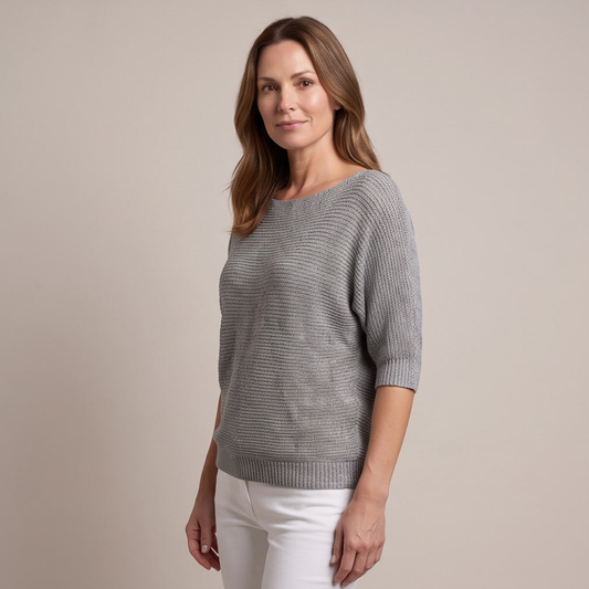 Cuffed Sleeve Knit Sweater - Grey
