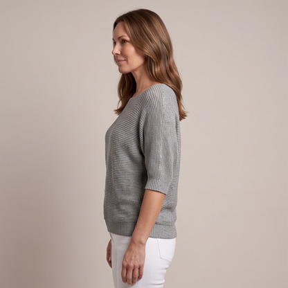 Cuffed Sleeve Knit Sweater - Grey