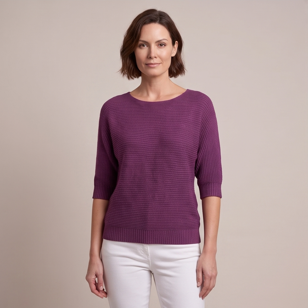 Cuffed Sleeve Knit Sweater - Purple