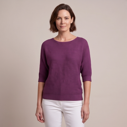Cuffed Sleeve Knit Sweater - Purple