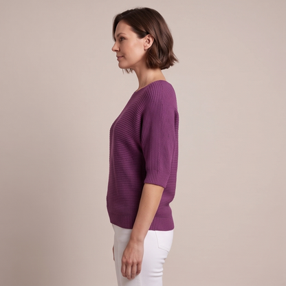 Cuffed Sleeve Knit Sweater - Purple