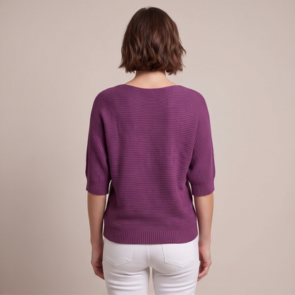 Cuffed Sleeve Knit Sweater - Purple