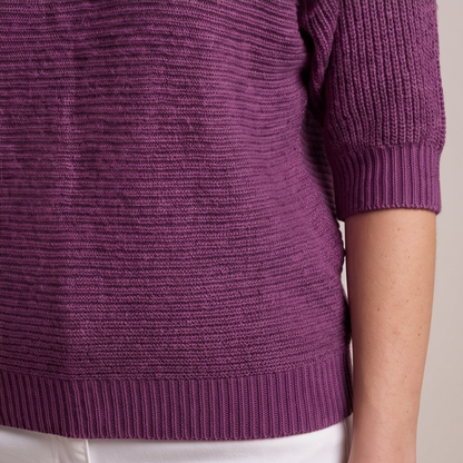 Cuffed Sleeve Knit Sweater - Purple