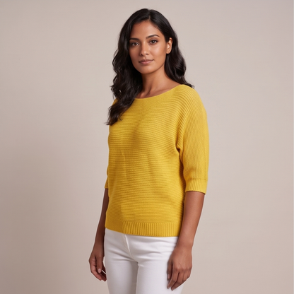 Cuffed Sleeve Knit Sweater - Yellow