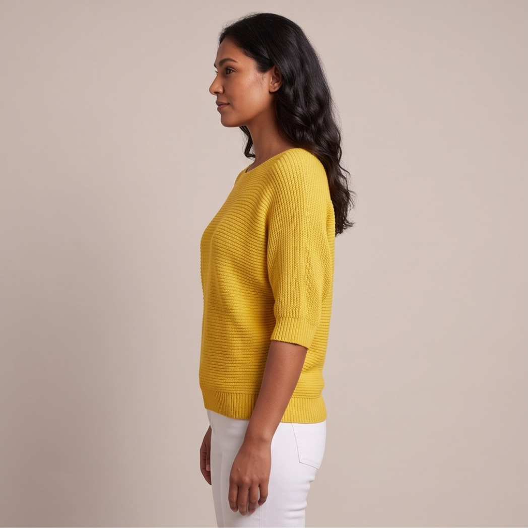 Cuffed Sleeve Knit Sweater - Yellow