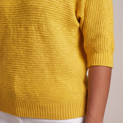 Cuffed Sleeve Knit Sweater - Yellow