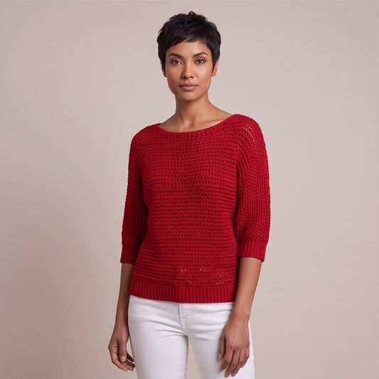 Cuffed Sleeve Knit Sweater - Red