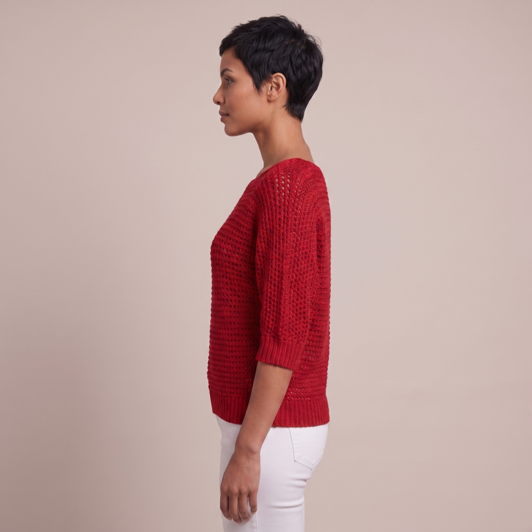 Cuffed Sleeve Knit Sweater - Red