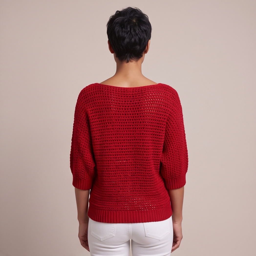 Cuffed Sleeve Knit Sweater - Red