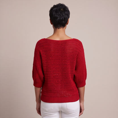 Cuffed Sleeve Knit Sweater - Red