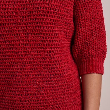 Cuffed Sleeve Knit Sweater - Red