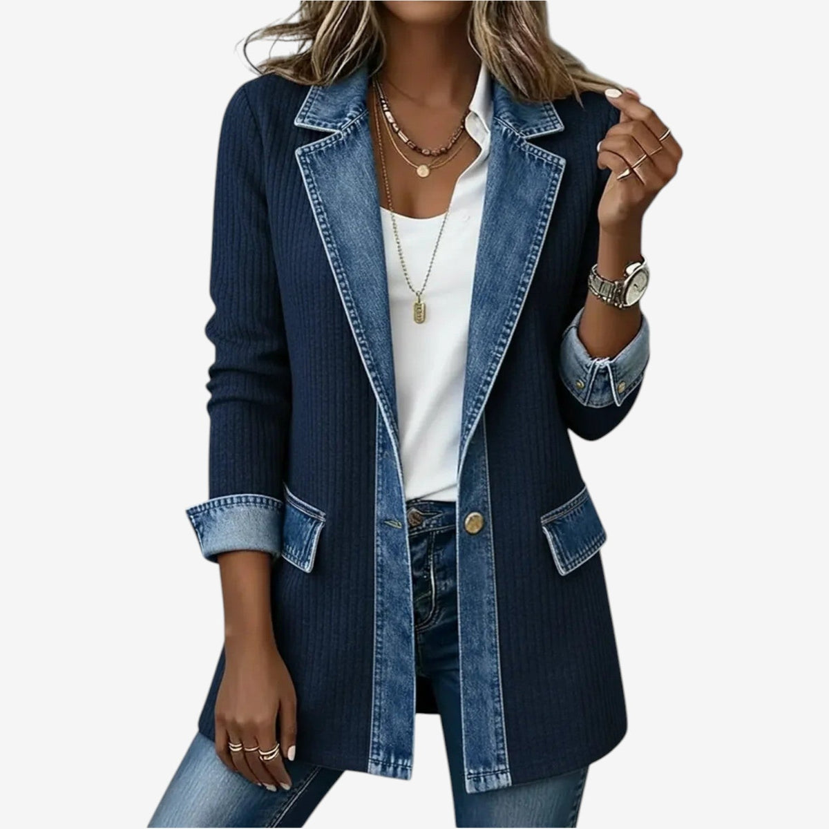 Mackenzie | Button-Front Denim-Inspired Knit Jacket