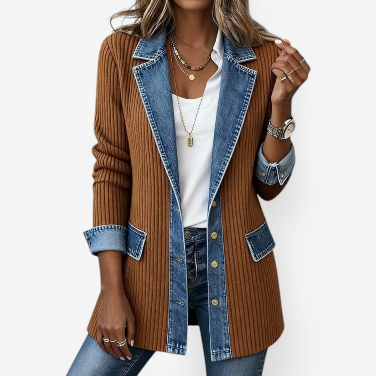Mackenzie | Button-Front Denim-Inspired Knit Jacket