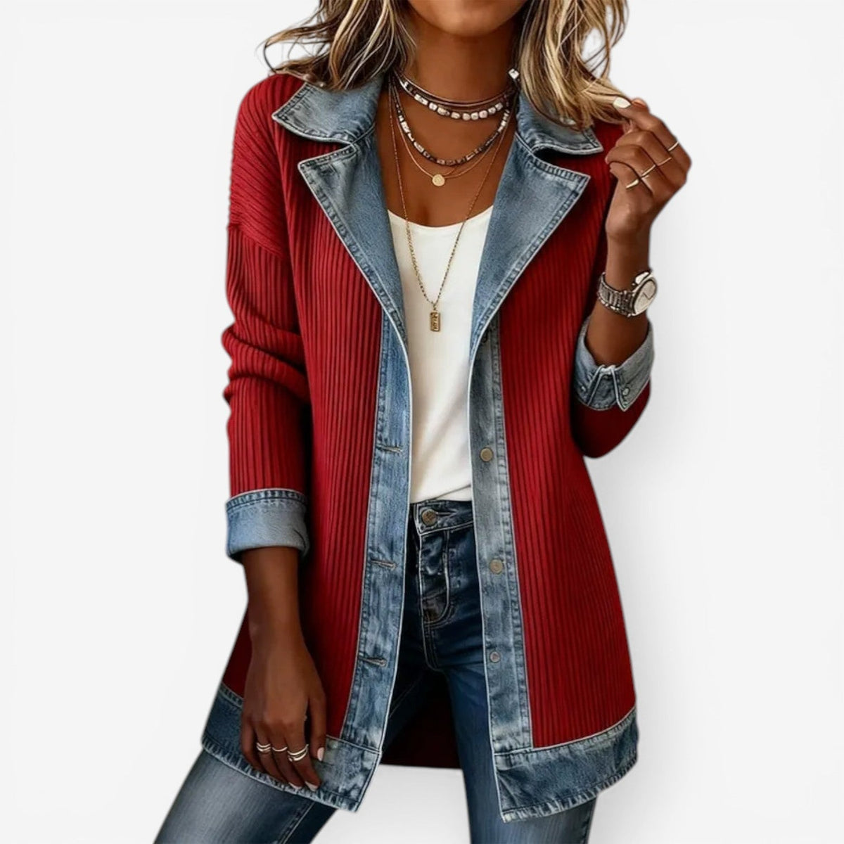 Mackenzie | Button-Front Denim-Inspired Knit Jacket