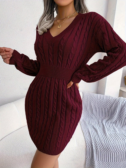 Madeline | Cable-Knit Sweater Dress with Peplum Waist