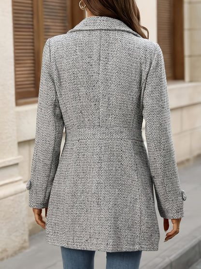 Norah | Button Front Waist-Defining Herringbone Coat
