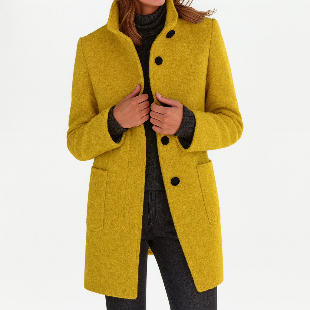 Sarah | Mid-Length Stand Collar Coat with Patch Pockets