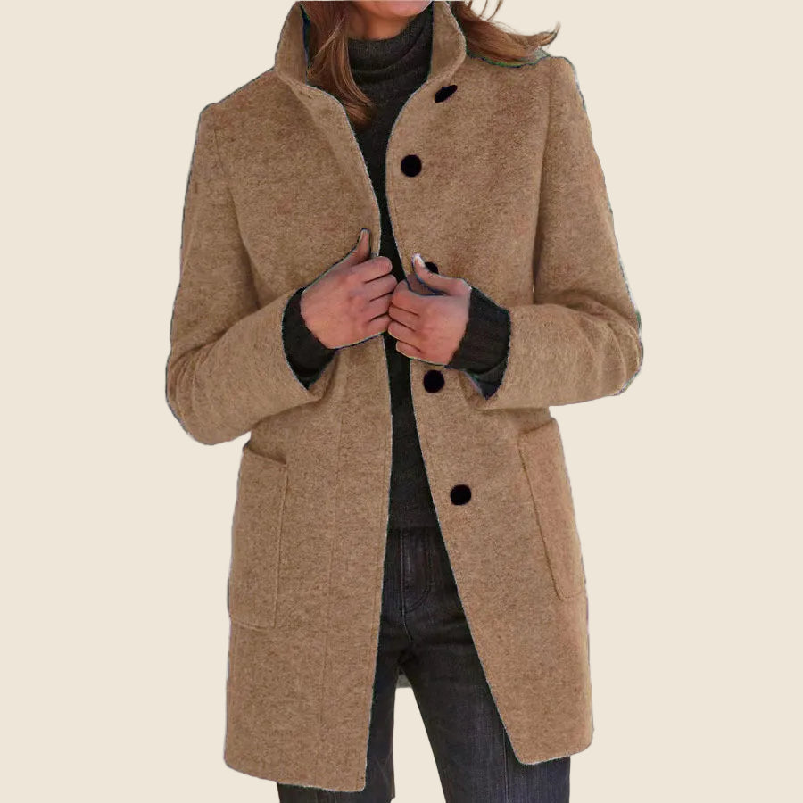 Sarah | Mid-Length Stand Collar Coat with Patch Pockets