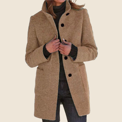 Sarah | Mid-Length Stand Collar Coat with Patch Pockets