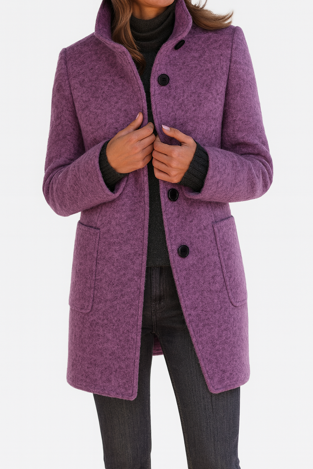 Sarah | Mid-Length Stand Collar Coat with Patch Pockets