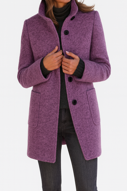 Sarah | Mid-Length Stand Collar Coat with Patch Pockets