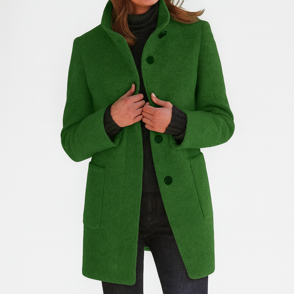 Sarah | Mid-Length Stand Collar Coat with Patch Pockets
