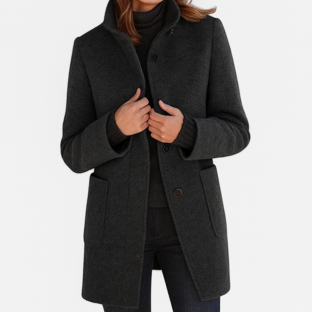 Sarah | Mid-Length Stand Collar Coat with Patch Pockets