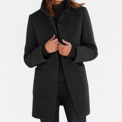 Sarah | Mid-Length Stand Collar Coat with Patch Pockets