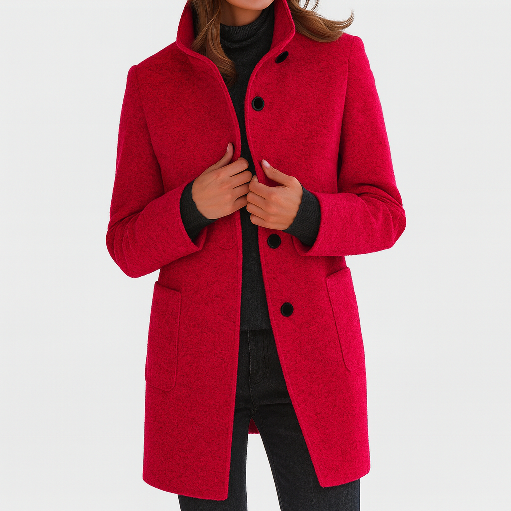 Sarah | Mid-Length Stand Collar Coat with Patch Pockets