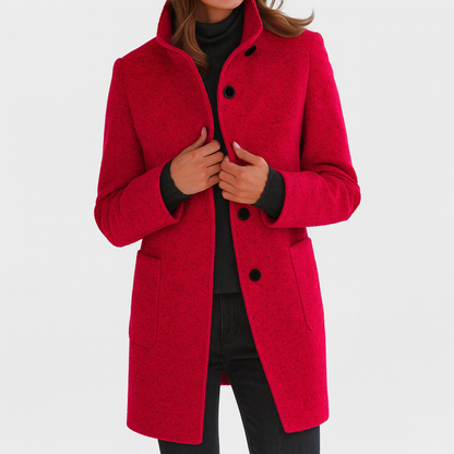 Sarah | Mid-Length Stand Collar Coat with Patch Pockets