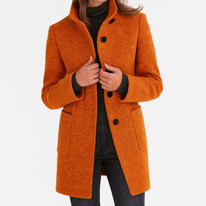 Sarah | Mid-Length Stand Collar Coat with Patch Pockets
