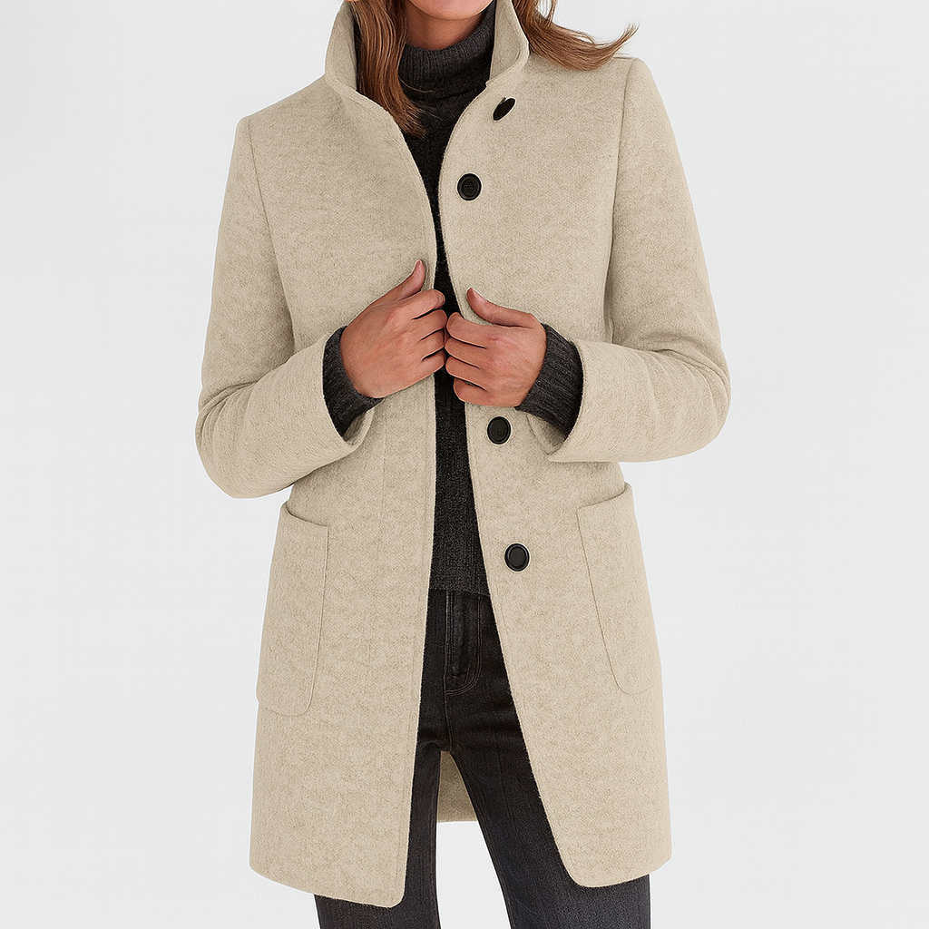 Sarah | Mid-Length Stand Collar Coat with Patch Pockets