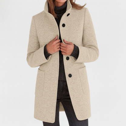 Sarah | Mid-Length Stand Collar Coat with Patch Pockets