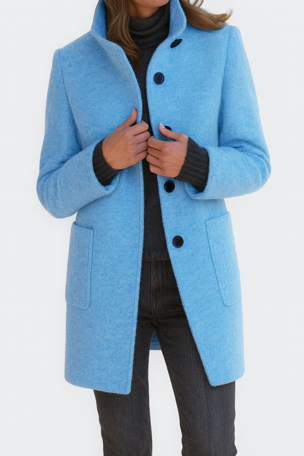 Sarah | Mid-Length Stand Collar Coat with Patch Pockets