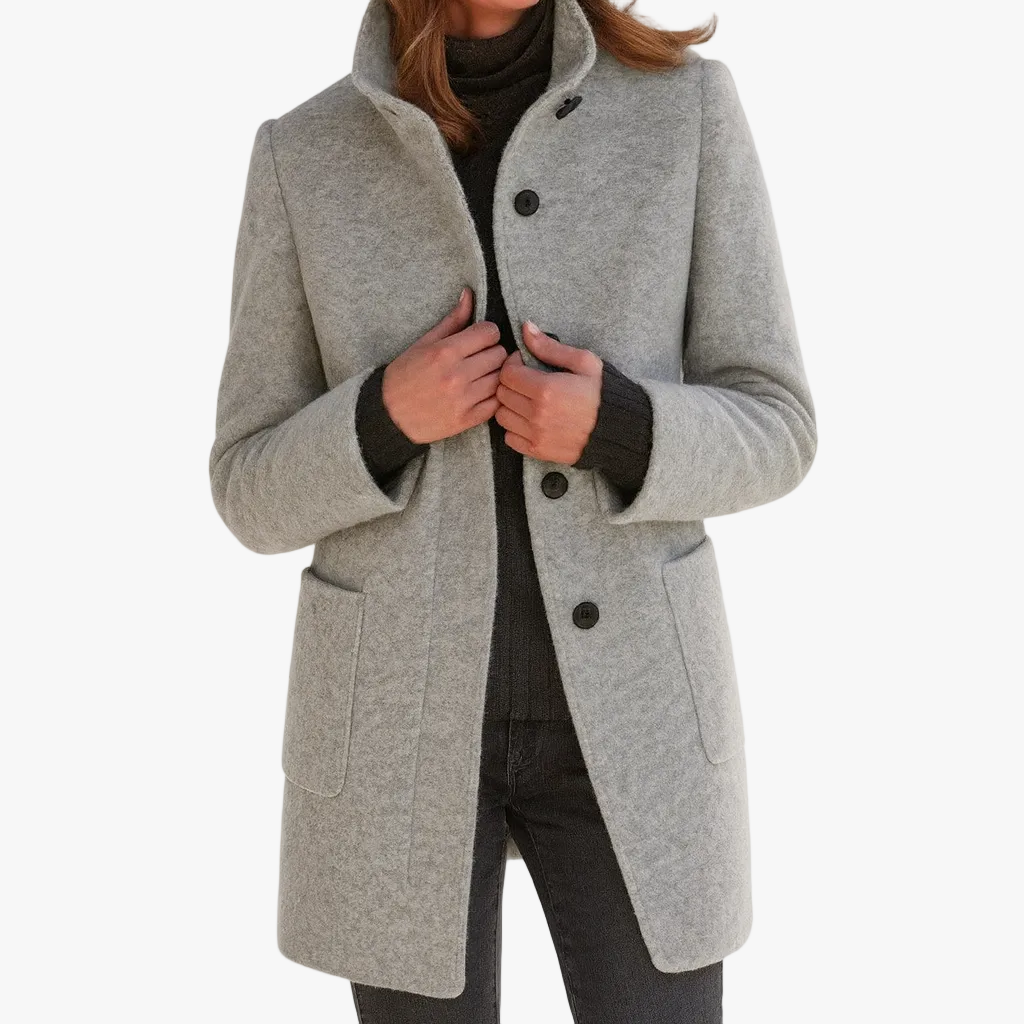 Sarah | Mid-Length Stand Collar Coat with Patch Pockets