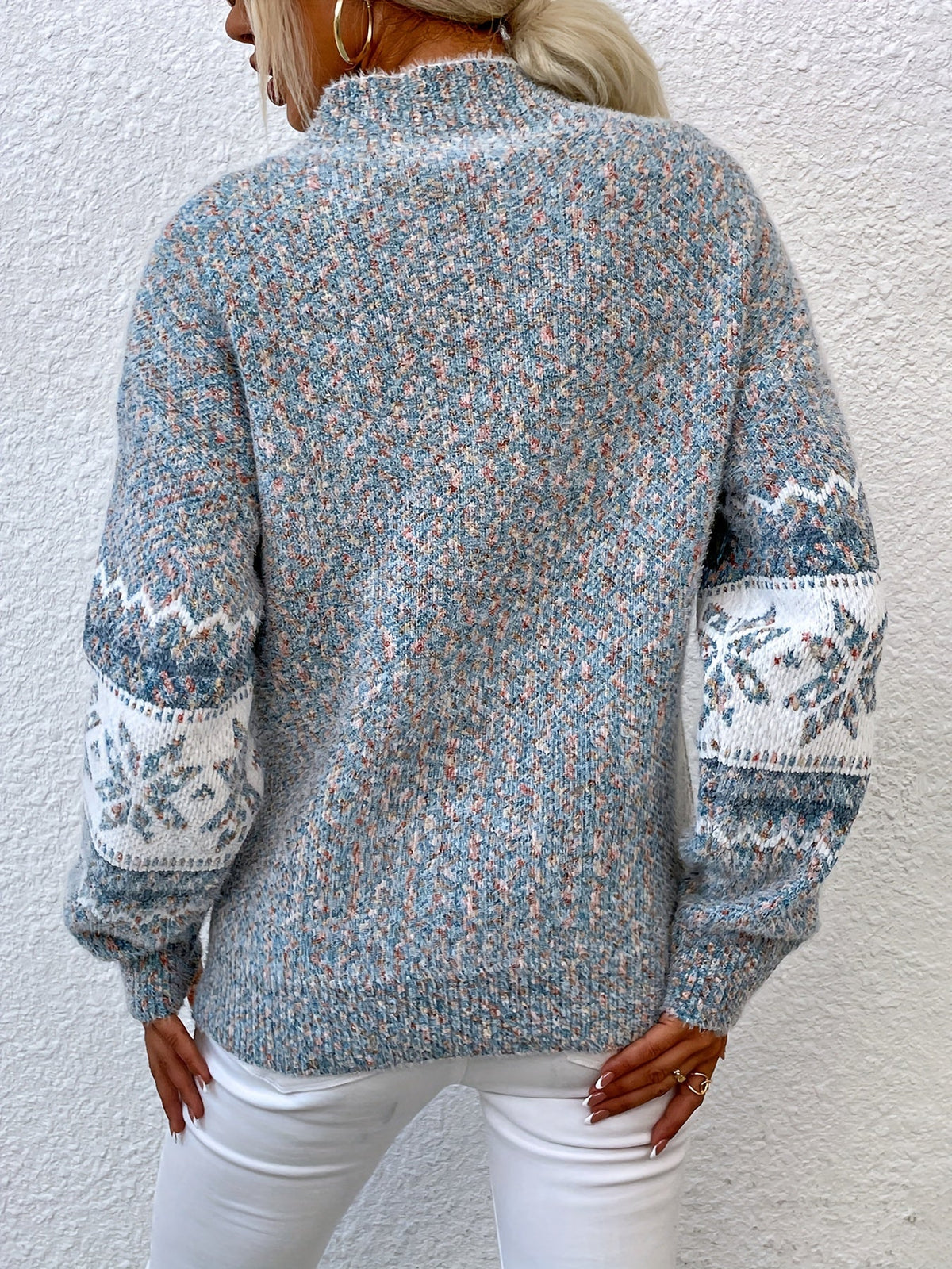 Aurora | Cozy Snowflake Pattern Mock-Neck Sweater
