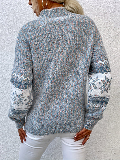 Aurora | Cozy Snowflake Pattern Mock-Neck Sweater