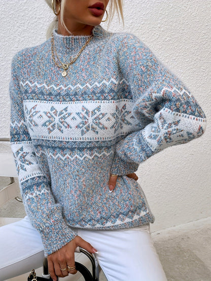Aurora | Cozy Snowflake Pattern Mock-Neck Sweater